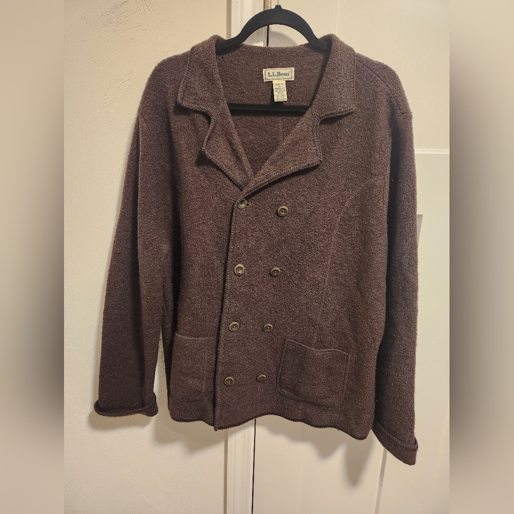 L.L. BEAN Olive Green Wool Sweater Jacket XL